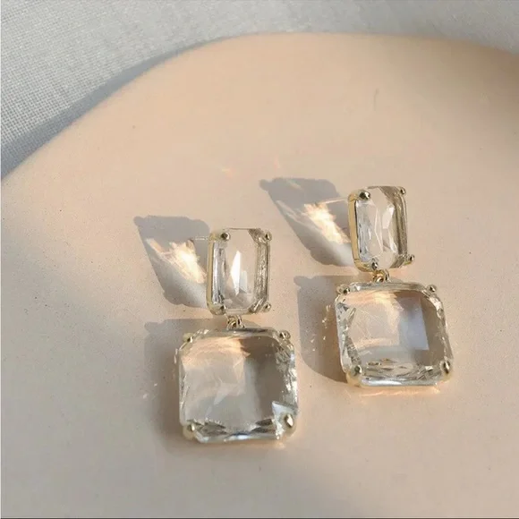 NWT Transparent Glass Crystal Earrings - Picture 3 of 7